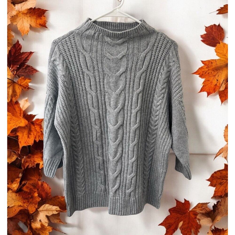NWT Vince Camuto Women's Heather Gray Turtleneck Cable Knit Sweater Size M